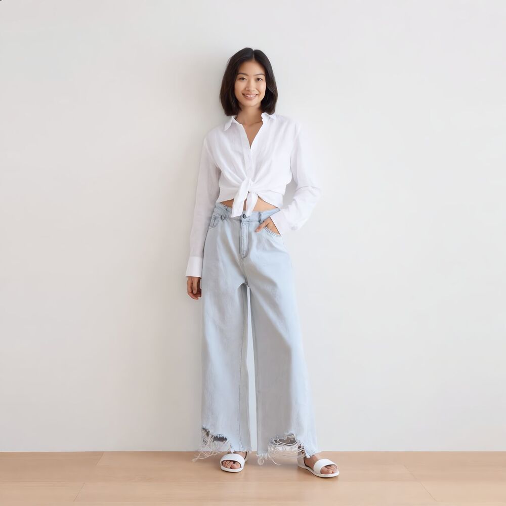 NWT DL1961 Hepburn Hi Rise Wide Leg Jeans Size 33 Palermo Light Wash Frayed Hem